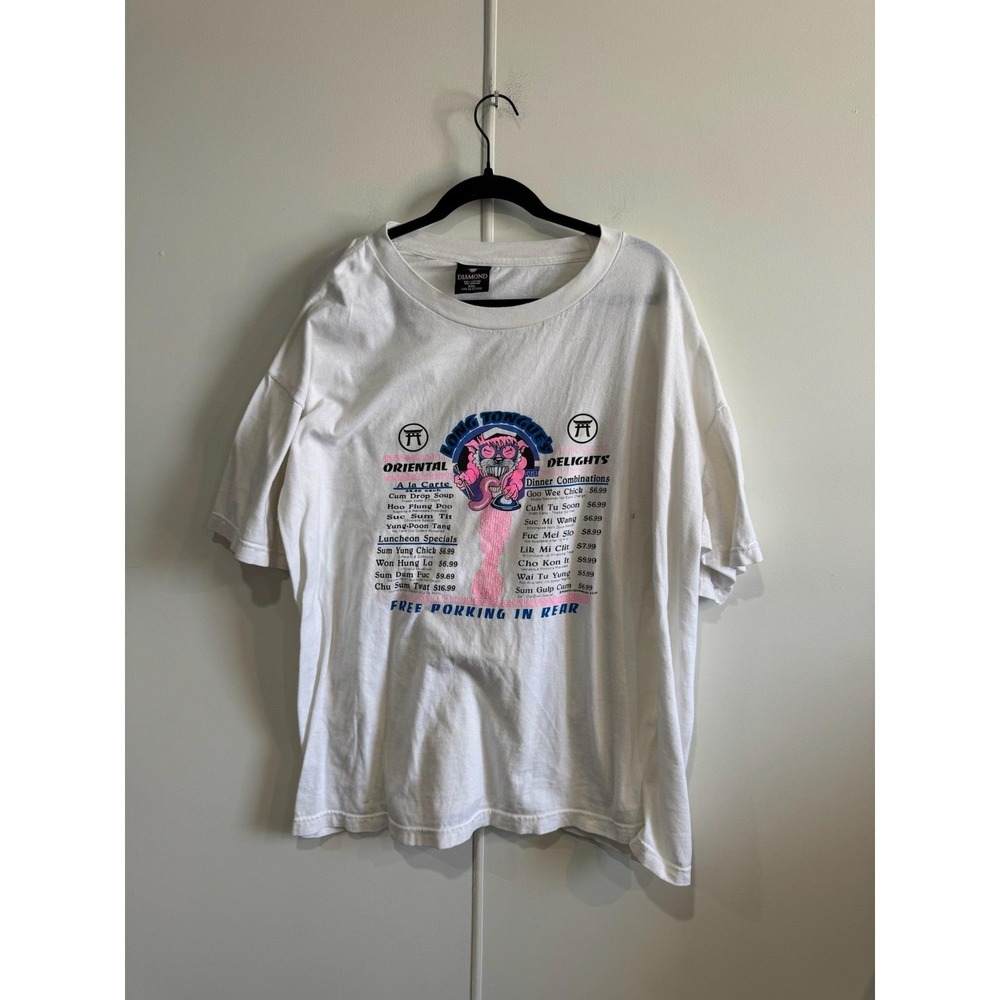 VTG Dong Tongues Oriental Delights Mens 2XL Diamond Graphic Humor Tee T-Shirt‎